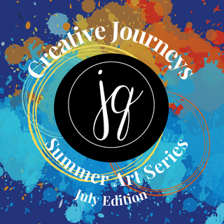 Icon for Creative Journey Summer Art Camp-July Edition. Features dark blue background with vibrant splashes of blue and orange.