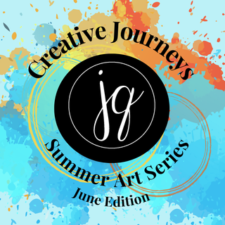 Icon for Creative Journeys Summer Art Camp- June Edition. Features vibrant blue and orange expressive spots of color. 